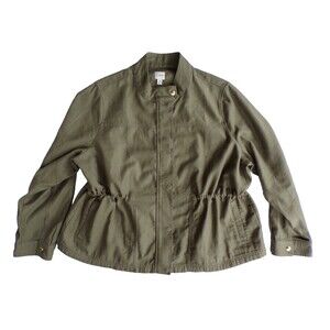 J. Crew Olive Green Cotton Jacket 3X Standup Collar, Pockets, Adjustable Waist